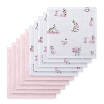 Deux Lapins Bébé Lapin Rose & Innocent Pink 10`lu Müslin Ağız Bezi Paketi