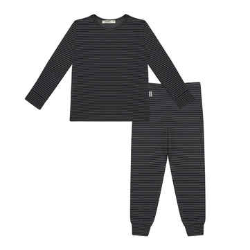 Antebies Çizgili Uzun Kollu Pijama Takımı Koyu Gri