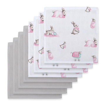 Deux Lapins Bébé Lapin Rose & Cotton Grey 10`lu Müslin Ağız Bezi Paketi
