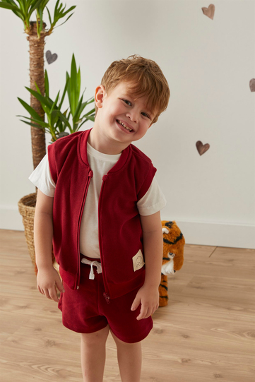 Baby Joko Bordo Renkli Sevimli Fil Etiketli Waffle Yelek