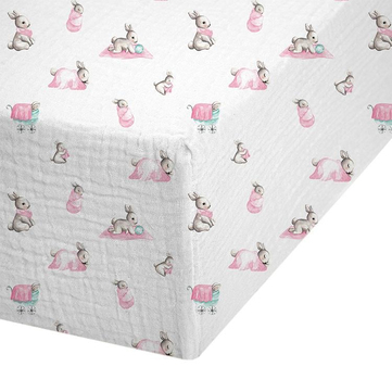 Deux Lapins Lastikli Müslin Bebek Çarşaf | Bebe Lapin Rose