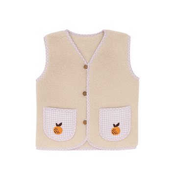 Kiraz Kids Şeftali Nakışlı Teddy Yelek Krem