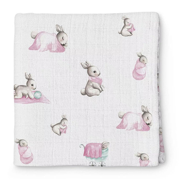 Deux Lapin Bebe Lapin Rose Müslin Örtü 100x100 cm