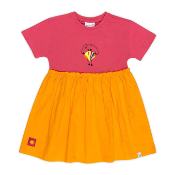 Beetle Beez Pembe Turuncu Kısa Kollu Elbise Hey Joyster Frilled