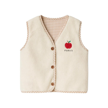 Kiraz Kids Petit Paris Elma Nakış Detaylı Peluş Yelek Krem