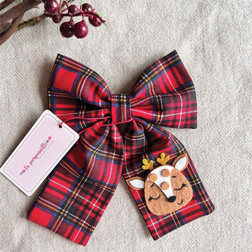 La Pomponette Geyikli Ekose Keten Kumaş Yılbaşı Tokası