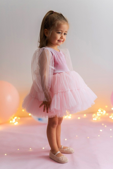 MINI CELEBRITIES - PINK VELVET  BALLOON SLEEVE