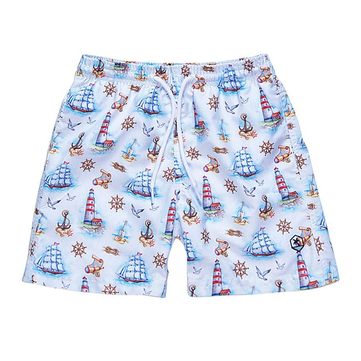 Peralina Zack Beyaz Deniz Feneri Baskılı Deniz Şortu