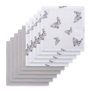 Deux Lapins Iconique Lapin & Cotton Grey 10`lu Müslin Ağız Bezi Paketi