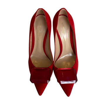 Gianvito Rossi Kırmızı Taşlı Süet Topuklu Ayakkabı - 37