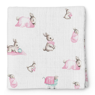Deux Lapins Bébé Lapin Rose Müslin Bebek Örtüsü 120x120 cm