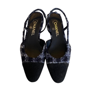Chanel Tüvit Siyah/Lacivert Sandalet - 37C