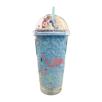 Etoilee Iced Flamingo Blue Işıklı Simli Pipetli Suluk