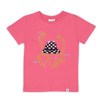 Beetle Beez Pembe Funky Octopus Hat Kısa Kollu Tişört