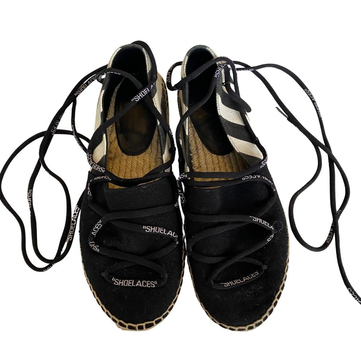 Off White Siyah/Beyaz Bağlamalı Hasır Sandalet - 37
