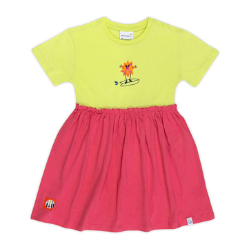 Beetle Beez Lime Pembe Kısa Kollu Elbise Surf and Fun Frilled