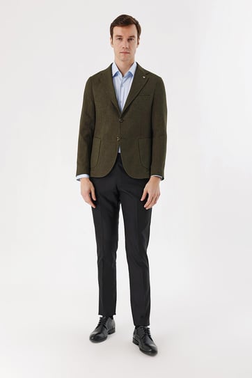 Morven Erkek Yeşil Haiti Dokuma Slim Fit Dar kesim Torba Cep Ceket