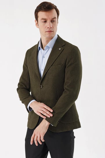 Morven Erkek Yeşil Haiti Dokuma Slim Fit Dar kesim Torba Cep Ceket