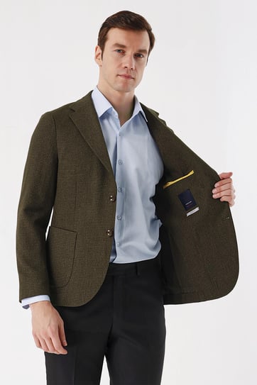 Morven Erkek Yeşil Haiti Dokuma Slim Fit Dar kesim Torba Cep Ceket