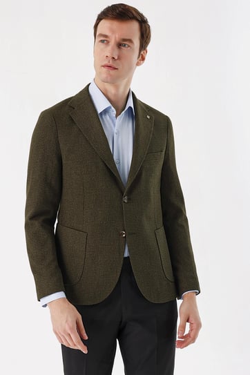 Morven Erkek Yeşil Haiti Dokuma Slim Fit Dar kesim Torba Cep Ceket