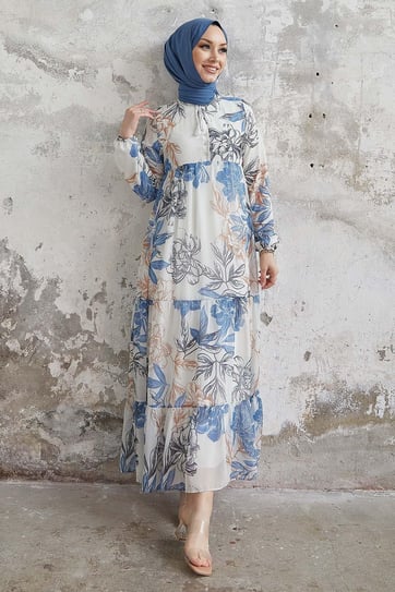 Jalya Buttoned Neck Tie Blue Chiffon Dress