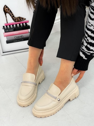 Bej Cilt (Fabio) Üç Tokalı Kadın Loafer