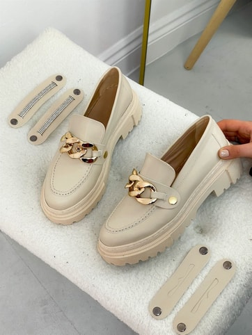 Bej Cilt (Fabio) Üç Tokalı Kadın Loafer