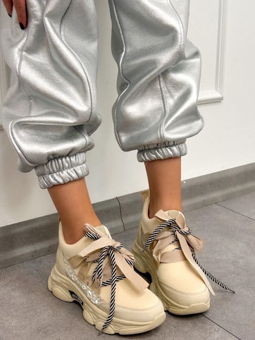 Bej Dalgıç (Bonnie) Fiyonk Detay Kadın Bağcıklı Sneakers