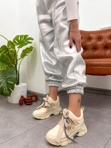 Bej Dalgıç (Bonnie) Fiyonk Detay Kadın Bağcıklı Sneakers