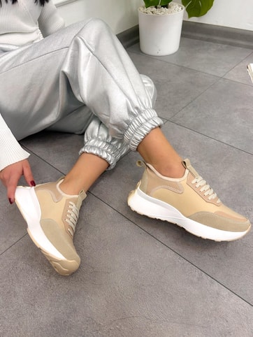 Bej Triko (Mines) Kadın Bağcıklı Sneakers