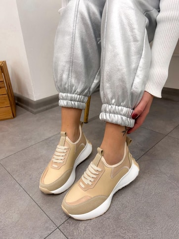 Bej Triko (Mines) Kadın Bağcıklı Sneakers