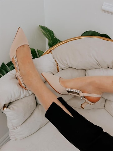 Bej Saten (Felix) Taş Detay Kadın Stiletto