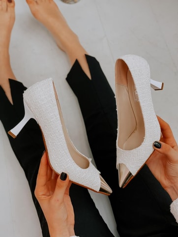 Beyaz Altın (Tress) Maskelet Detay Kadın Stiletto