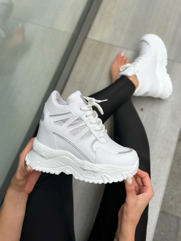Beyaz Cilt (Celly)Gizli Topuk Dolgu Topuk 7 Cm Boy Uzatan Sneakers