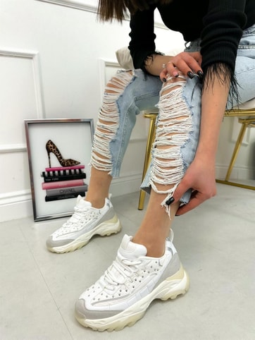 Beyaz Cilt (Welss) Trok Detay Kadın Bağcıklı Sneakers