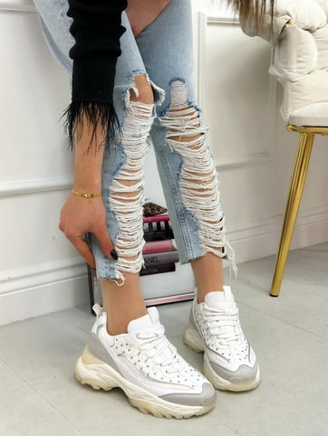 Beyaz Cilt (Welss) Trok Detay Kadın Bağcıklı Sneakers