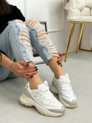 Beyaz Cilt (Welss) Trok Detay Kadın Bağcıklı Sneakers