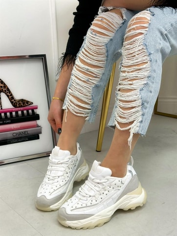 Beyaz Cilt (Welss) Trok Detay Kadın Bağcıklı Sneakers