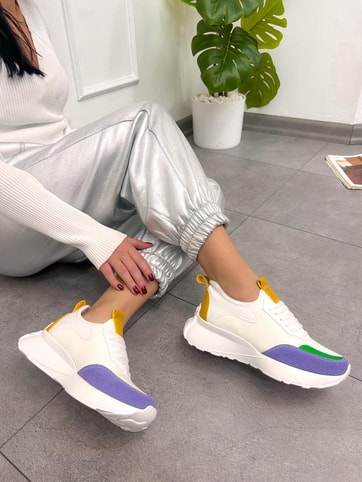 Beyaz Lila Triko (Mines) Kadın Bağcıklı Sneakers