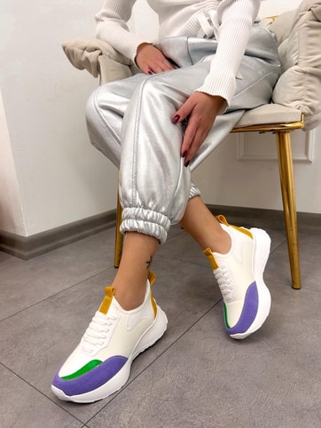 Beyaz Lila Triko (Mines) Kadın Bağcıklı Sneakers