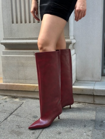 Bordo Cilt (Veray) XL Oversize Kalın Baldır 5 Cm Mini Topuk Çizme