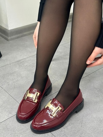 Bordo Rugan ( Ellie) Gold Toka Detay Ortopedik Taban Kadın Loafer