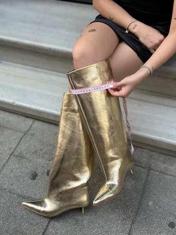 Gold Cilt (Veray) XL Oversize Kalın Baldır 5 Cm Mini Topuk Çizme