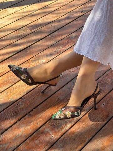 Kahve (Livia) Çiçek Nakış Detay Topuklu Kadın Stiletto