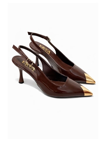 Kahve Rugan (Blue) Gold Metal Parça Detay Kadın Stiletto