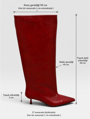Kırmızı Cilt (Veray) XL Oversize Kalın Baldır 5 Cm Mini Topuk Çizme