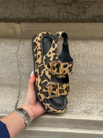 Leopar (Jenny) Gold Toka Detay Kadın Sandalet