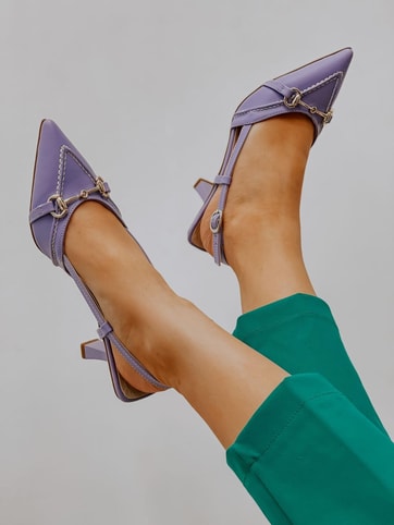 Lila Deri (Moss) Toka Detay Kadın Stiletto