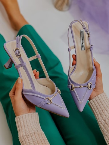Lila Deri (Moss) Toka Detay Kadın Stiletto