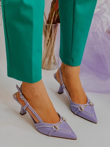 Lila Deri (Moss) Toka Detay Kadın Stiletto